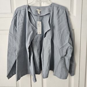 SZ PL petite Large Eileen Fisher blue gray flyaway jacket linen